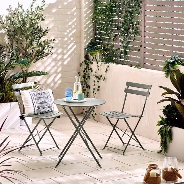 FurnitureboxUK Cabo 2 Seat Bistro Set, Grey Matt Metal Outdoor Garden Patio Furniture