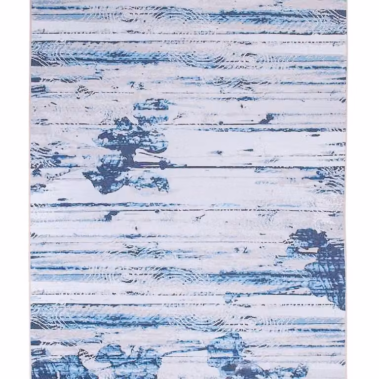 Wyld and Coco Abstract Minimalist Rectangular Area Rug in Beige and Blue, W/D/H: 140 x 200 cm