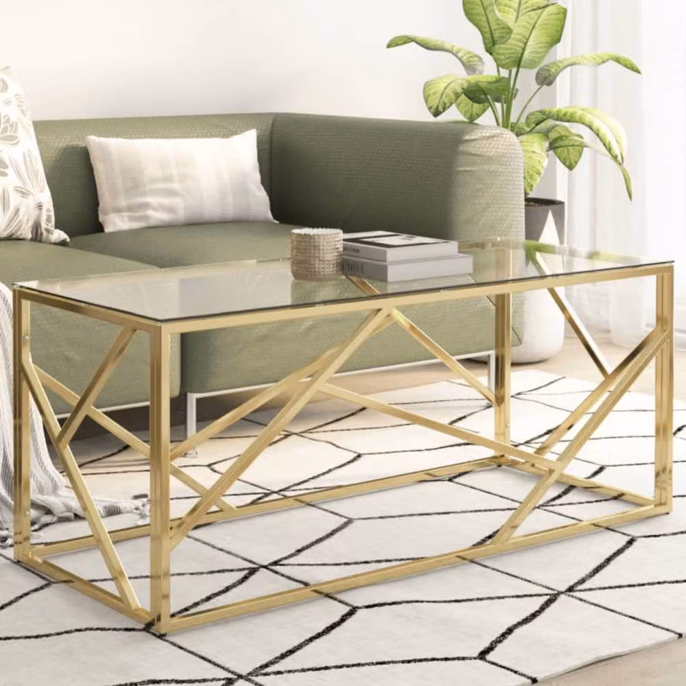 Berkfield Home Gold Stainless Steel and Tempered Glass Coffee Table – 2
