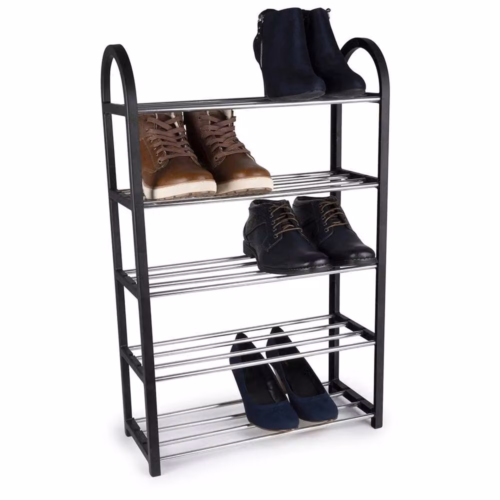 VOGREX 5-Tier Compact Metal Shoe Storage Rack in Black – 3