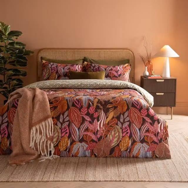 Utopia Single Reversible Floral Cotton Duvet Cover Set, Multicolour, W: 90 cm, H: 200 cm