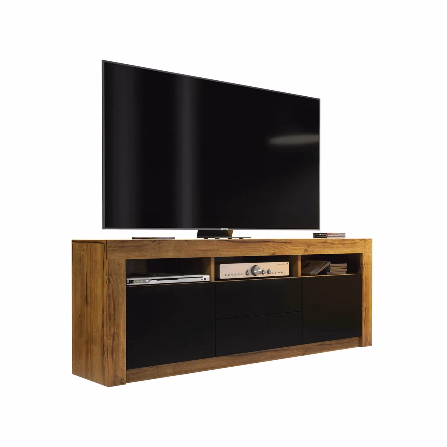Creative Furniture Modern Oak TV Unit with Matt Black Doors in Brown, W: 160 cm, H: 60 cm, D: 35 cm – 5