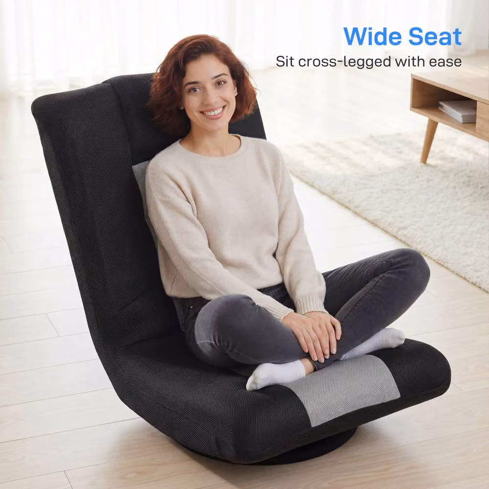 STILVORA Modern Floor Chair with 360 Degree Swivel Base and Adjustable Backrest in Black Fabric – 7