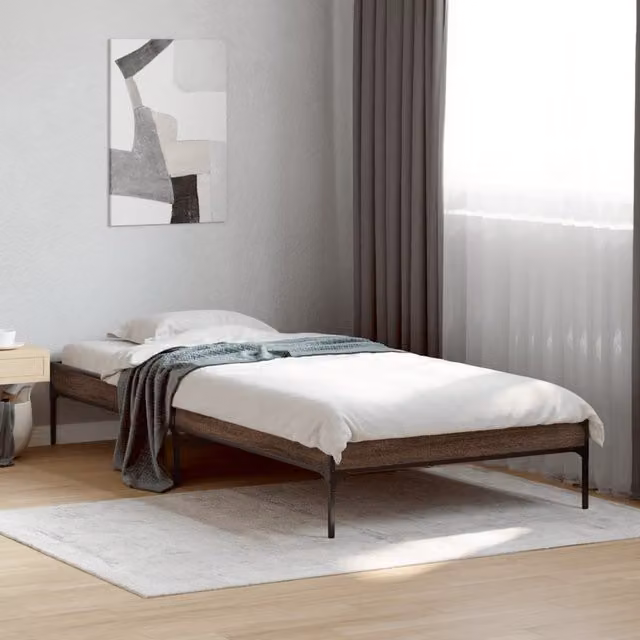 Berkfield Home Bed Frame in Brown Oak, W/D/H: 90 x 200 cm – 1