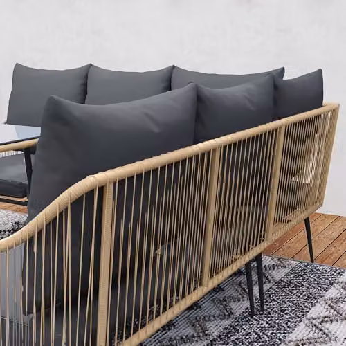 Outsunny 6 Piece L-Shape Rattan Garden Furniture Set with Upholstered Cushions in Brown and Grey – 8