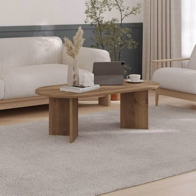 Decortie Sable Oval Coffee Table in Brown Scandi-Japandi Style, W/D/H: 119 x 60 x 42 cm