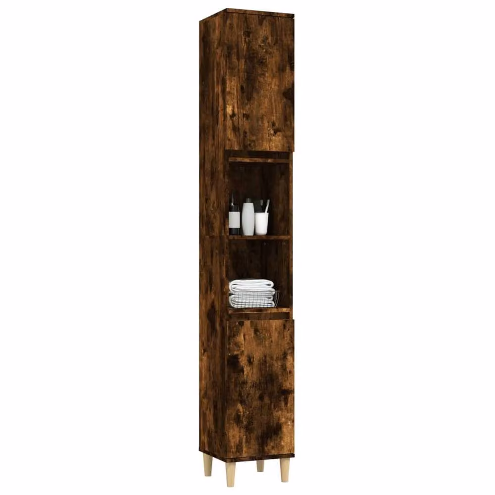Berkfield Home Smoked Oak Bathroom Cabinet, Brown, W/D/H: 30 x 30 x 190 cm – 4