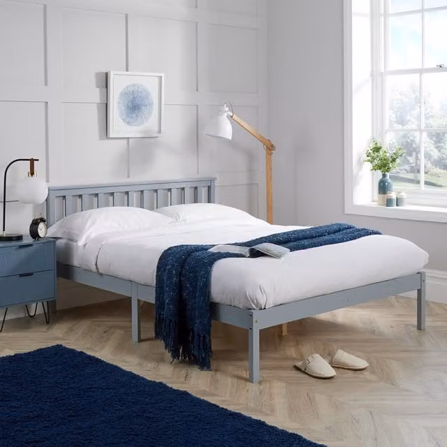 Home Source Florida Low End Wooden Bed Frame in Grey, Small Double, 120 x 200 cm