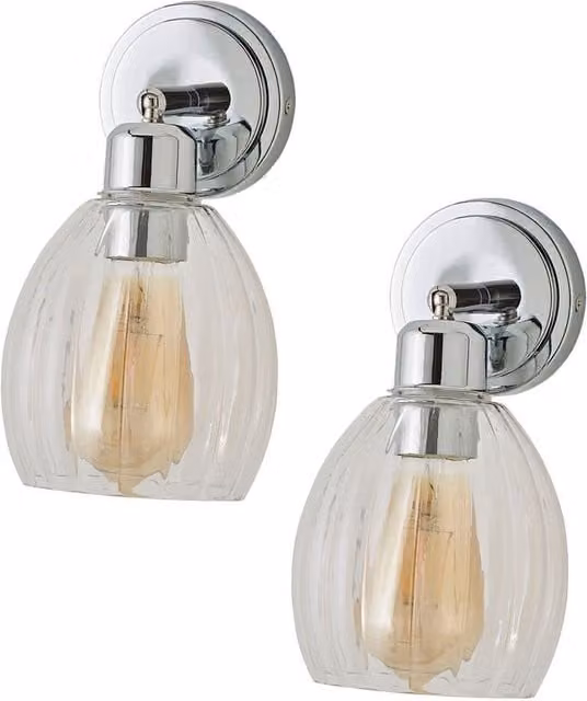 ValueLights Cheltenham Pair of Adjustable Chrome and Silver Ribbed Glass Dome Spotlight Wall Lights