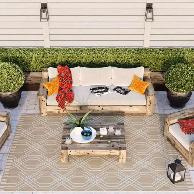 The Rug House Basata Abstract Modern Outdoor Garden Rug in Beige and Yellow, W: 160 cm, L: 230 cm