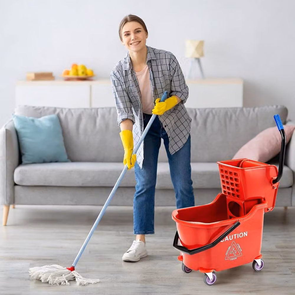 London Boutique 32L Commercial Mop Bucket with Side Press Wringer in Red – 6