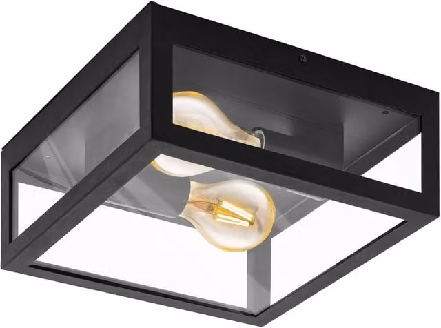 Loops IP44 Black and Transparent Glass Outdoor Wall Light Twin Up and Down Rectangular Porch Lamp