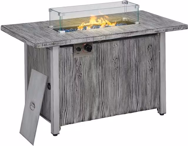 Rolipo 50,000 BTU Gas Fire Pit Table with Glass Screen in Grey