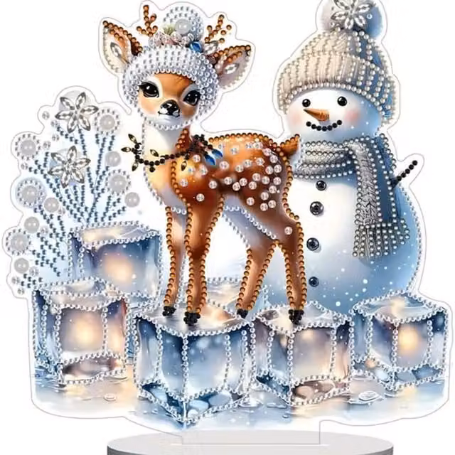 Syntego Snowman and Reindeer Tabletop Diamond Art Kit, Multicolour and White