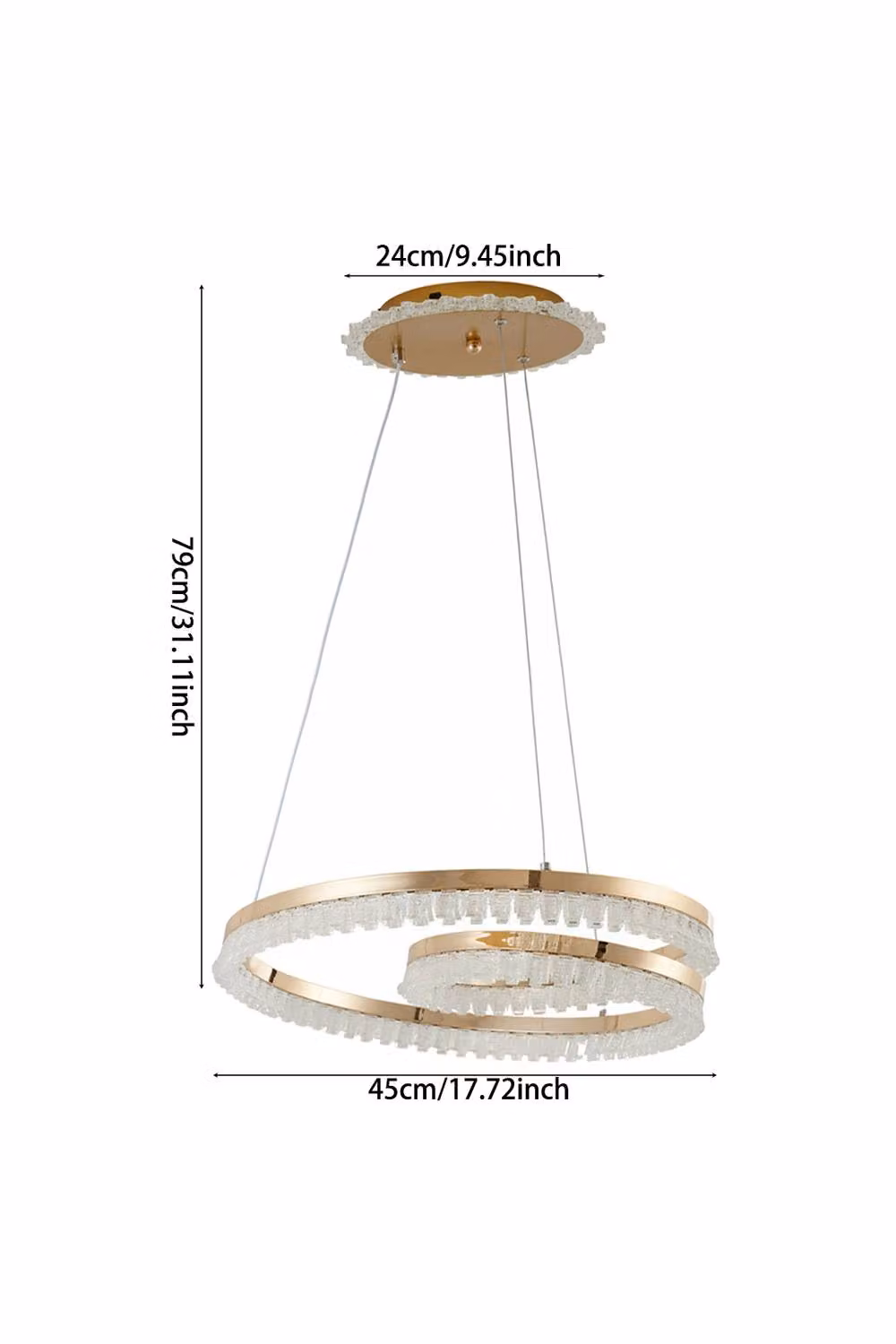 Living and Home Double Ring Crystal LED Chandelier in Gold/Brass – 2