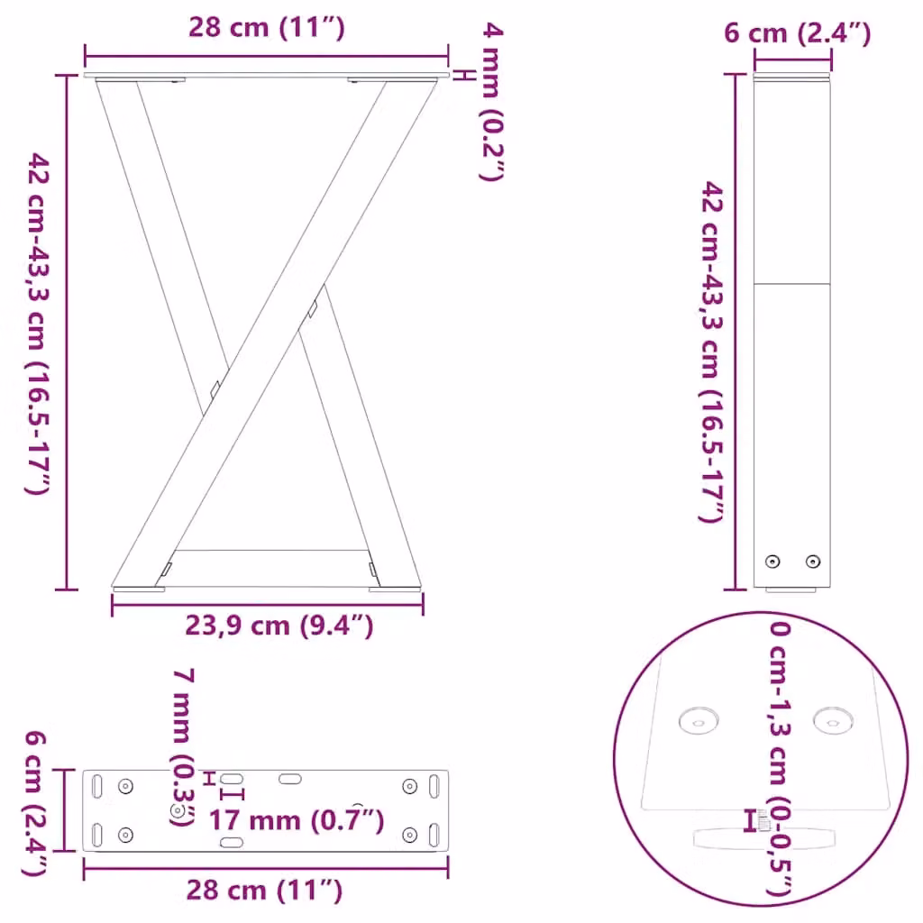 Berkfield Home Steel Coffee Table Legs, 2 Pieces, Black, W: 28 cm, H: 42-43.3 cm – 6