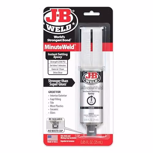 J-B Weld MinuteWeld Rapid Setting Epoxy Syringe, 25 ml, White/Transparent