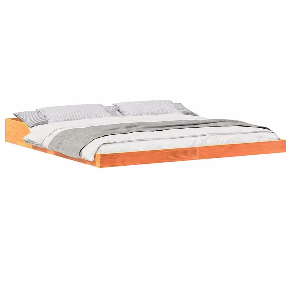 Berkfield Home Waxed Brown Solid Pine Wood Bed Frame W: 200 cm, D: 210 cm – 3