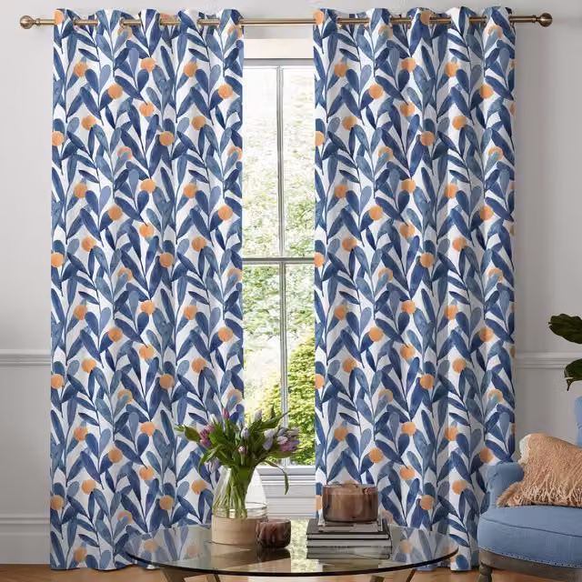 Voyage Maison Enso Made to Measure Blackout Floral Fabric Panel Curtain in Cobalt Blue