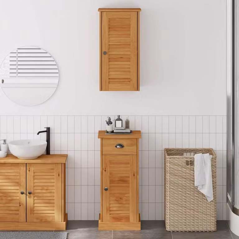 Berkfield Home Rustic Brown Pine Bathroom Furniture Set with Drawers and Shelves