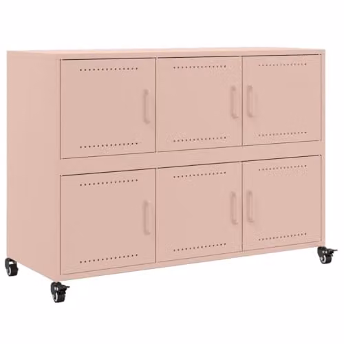 vidaXL Pink Metal Sideboard with Castors, W: 100.5 cm, D: 39 cm, H: 72 cm
