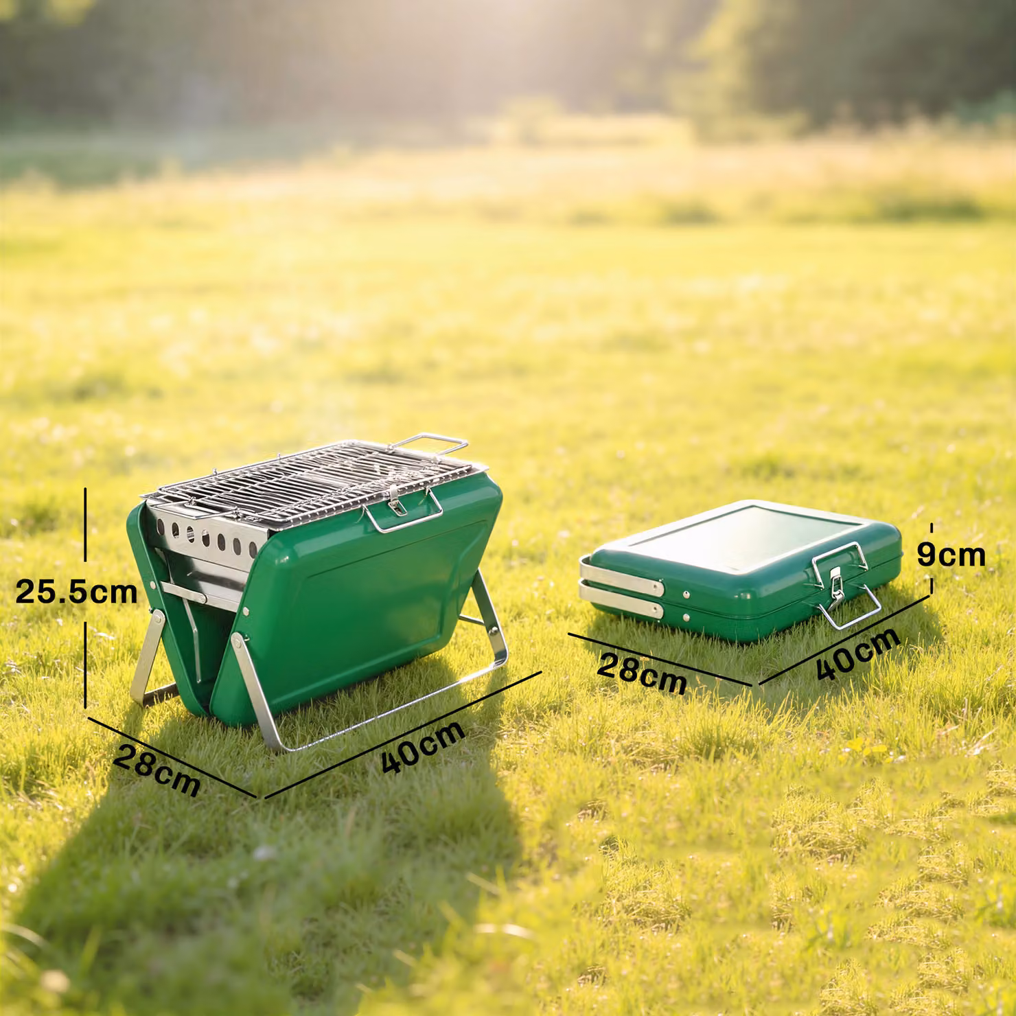 Outsunny Portable Charcoal BBQ Grill in Dark Green with Stainless Steel Tilting Grate and Tabletop Design – 3