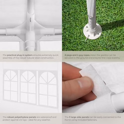 tectake Gazebo Barinas Garden Tent in White, W/D/H: 300 x 300 x 250 cm – 5