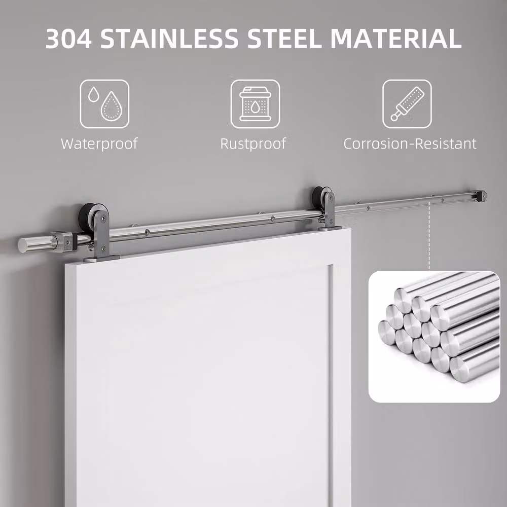 HOMCOM Sliding Door Hardware Kit in Silver Stainless Steel, W/H: 100 x 200 cm – 3
