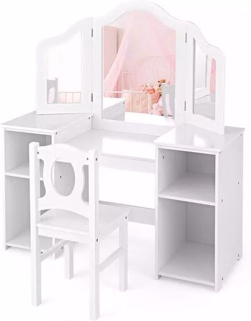 Costway 2-in-1 Kids Vanity Table and Chair Set in White