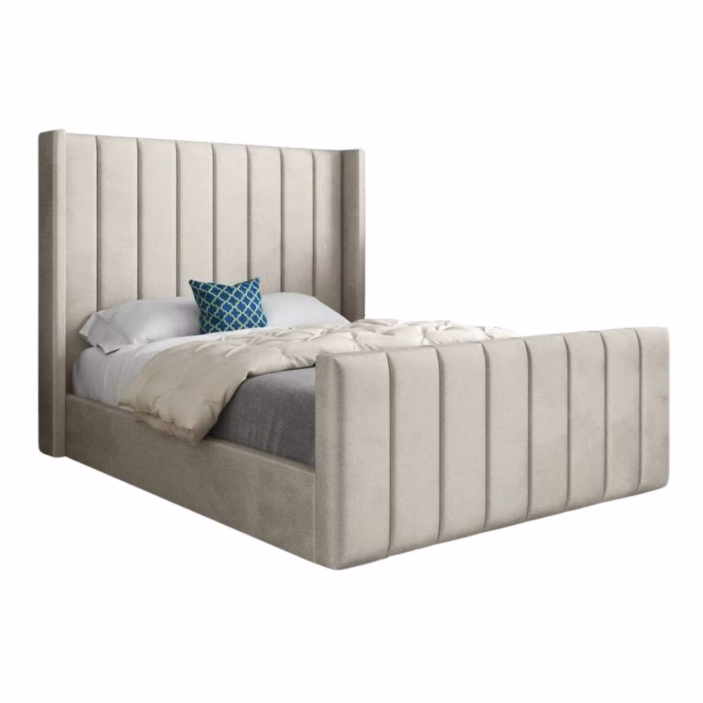 KDMD Strumpshaw Winged Upholstered Designer Bed Frame in Beige Soft Velvet, W/D/H: 140 x 200 x 137 cm – 2