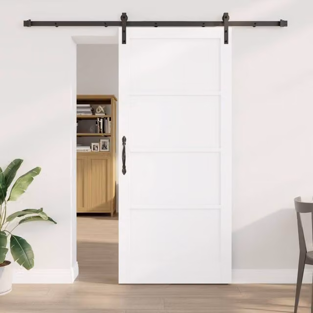 Berkfield Home Modern White Lacquered Solid Wood Sliding Door with Hardware Set W: 93 cm, H: 211 cm – 1