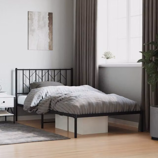 Berkfield Home Metal Bed Frame with Headboard, Black, W: 107 cm, L: 203 cm