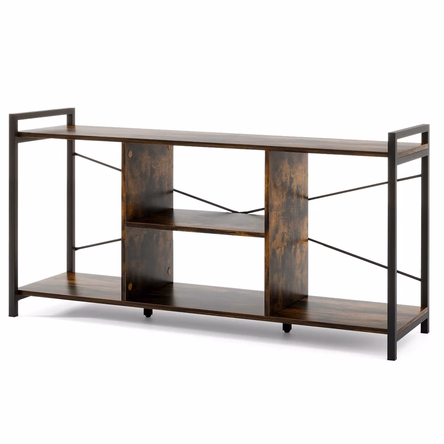 Gymax Industrial TV Stand for up to 55 inch TVs with 4 Shelves, Brown – 7