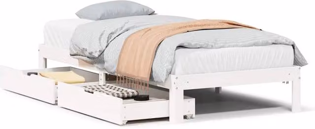 Berkfield Home White Solid Wood Bed Frame with Drawers W/D/H: 90 x 200 cm