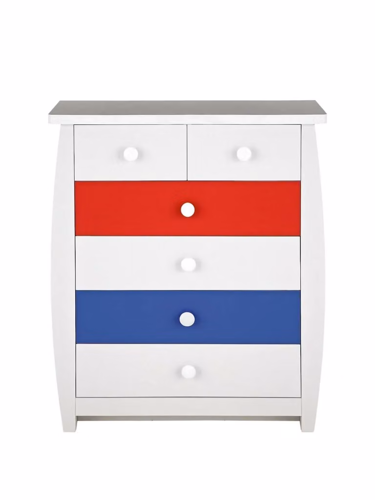 Orlando Fresh 4+2 Chest of Drawers in White, Blue and Red Striped Design