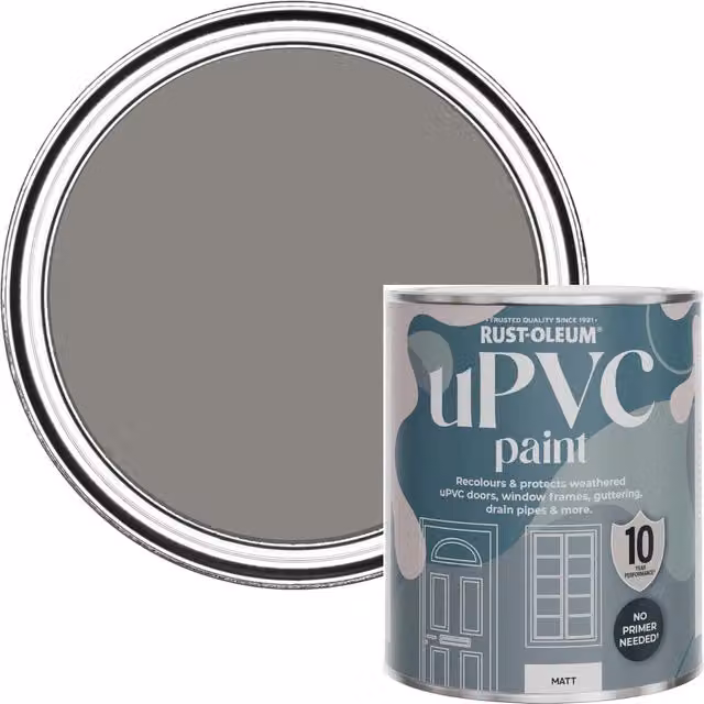 Rust-Oleum Water-Based Matt uPVC Door and Window Paint, Grey, 0.75 l