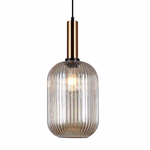 Italux Antiola PND-5588-1L-BRO+AMB Amber Glass Pendant Light with Bronze and Gold/Brass Finish, E27, 40W, IP20