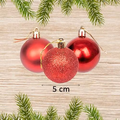 Shatchi 9-Piece Set of Red and Silver Round Plastic Christmas Tree Bauble Hanging Decorations, Diameter: 5 cm – 2