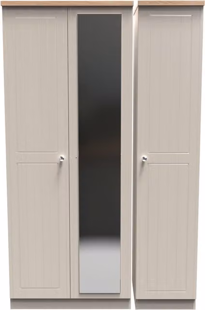2 U Norton Triple Mirror Wardrobe in Beige with Integrated Lighting and Hinged Doors
