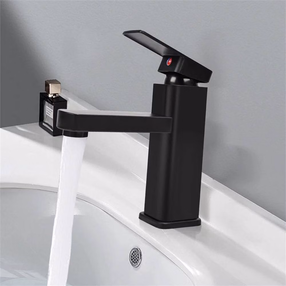 Nordara Black Square Waterfall Basin Mixer Tap Monobloc in Matt Black – 3