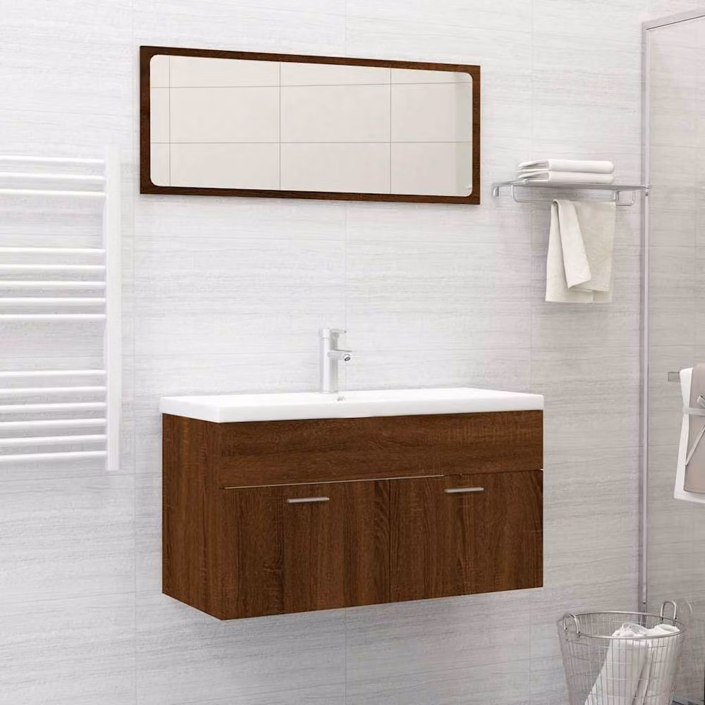 Berkfield Home 2 Piece Modern Bathroom Furniture Set in Brown Oak – 2