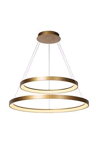 Lucide Vidal Dimmable Height Adjustable Modern LED Ring Pendant Light in Gold and Brass, Diameter: 78 cm