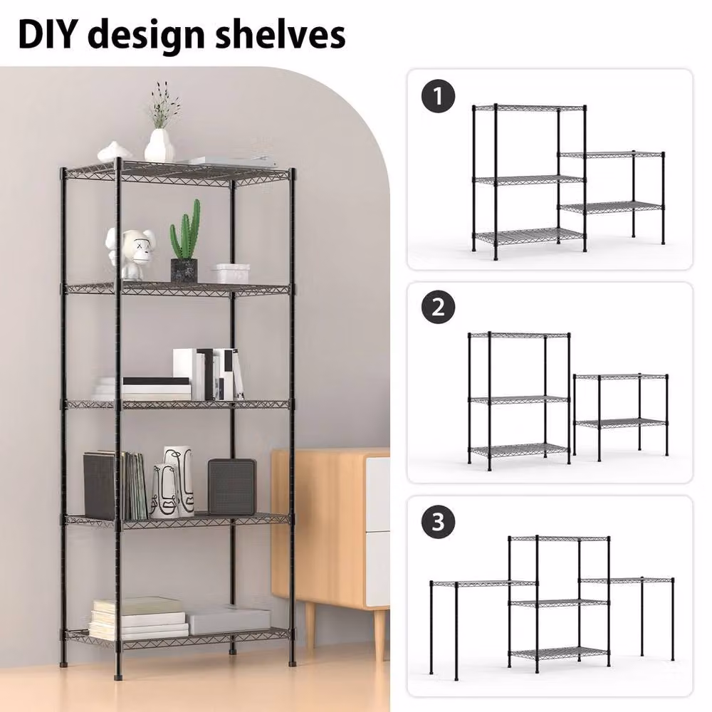 FORGEVIO 5 Tier Metal Storage Rack Shelving in Black with Adjustable Shelves – 2