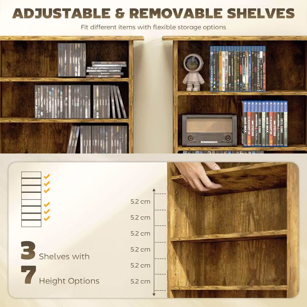 STILVORA CD Storage Unit with 6 Adjustable Shelves in Brown – 5
