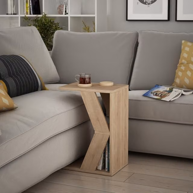 Decortie Naze Modern C Shape Multipurpose Table in Oak, Height: 57 cm