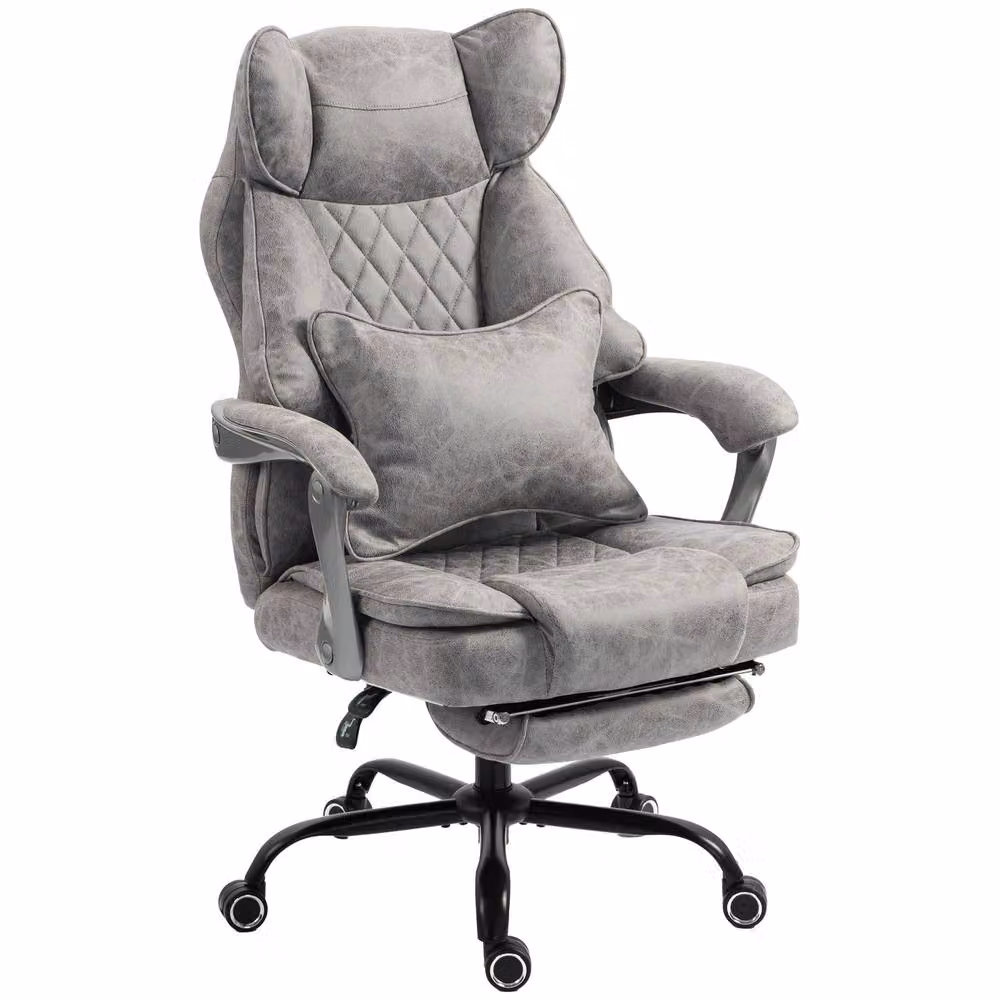 Rolipo Grey Synthetic Leather Reclining Big and Tall Executive Office Chair with Headrest and Foot Ring – 2
