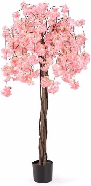 Gymax 163 cm Tall Artificial Pink Cherry Blossom Tree in Nursery Pot