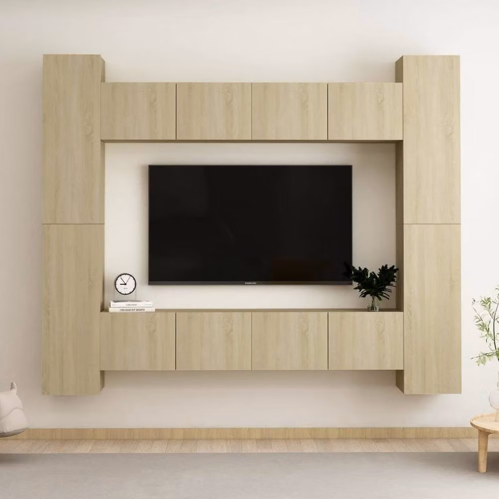 Berkfield Home 8 Piece Modern Sonoma Oak TV Cabinet Set in Light Brown – 2