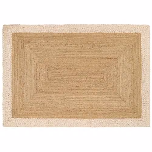 Phoenox Textiles Limited Origins Rectangular Jute Border Rug in White and Beige, W: 80 cm, L: 150 cm – 1