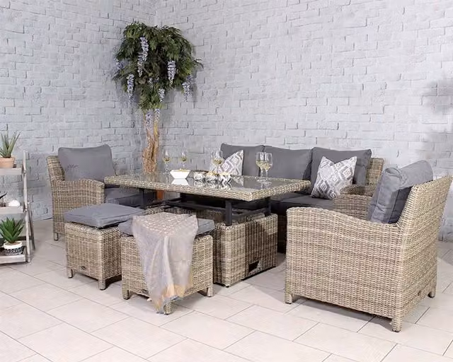 Royalcraft 6 Seater Grey Rattan and Aluminium Sofa Dining Set
